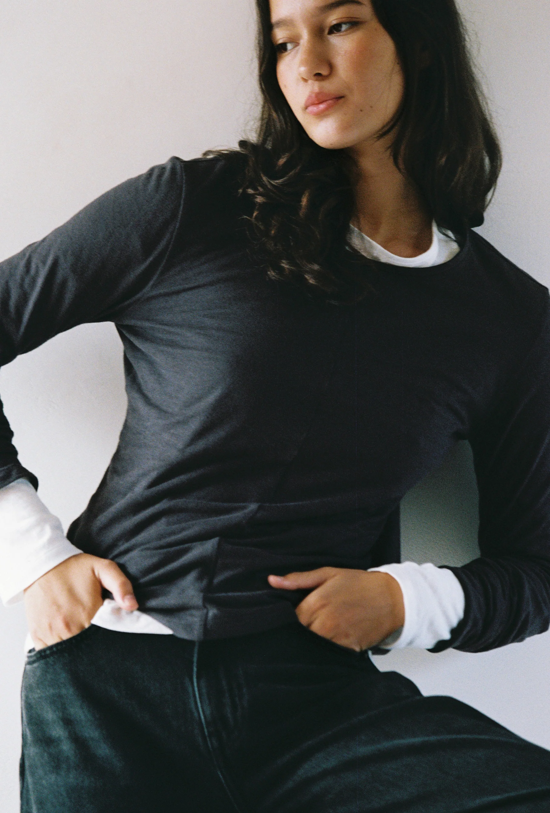 Long Sleeve Drape Top Charcoal