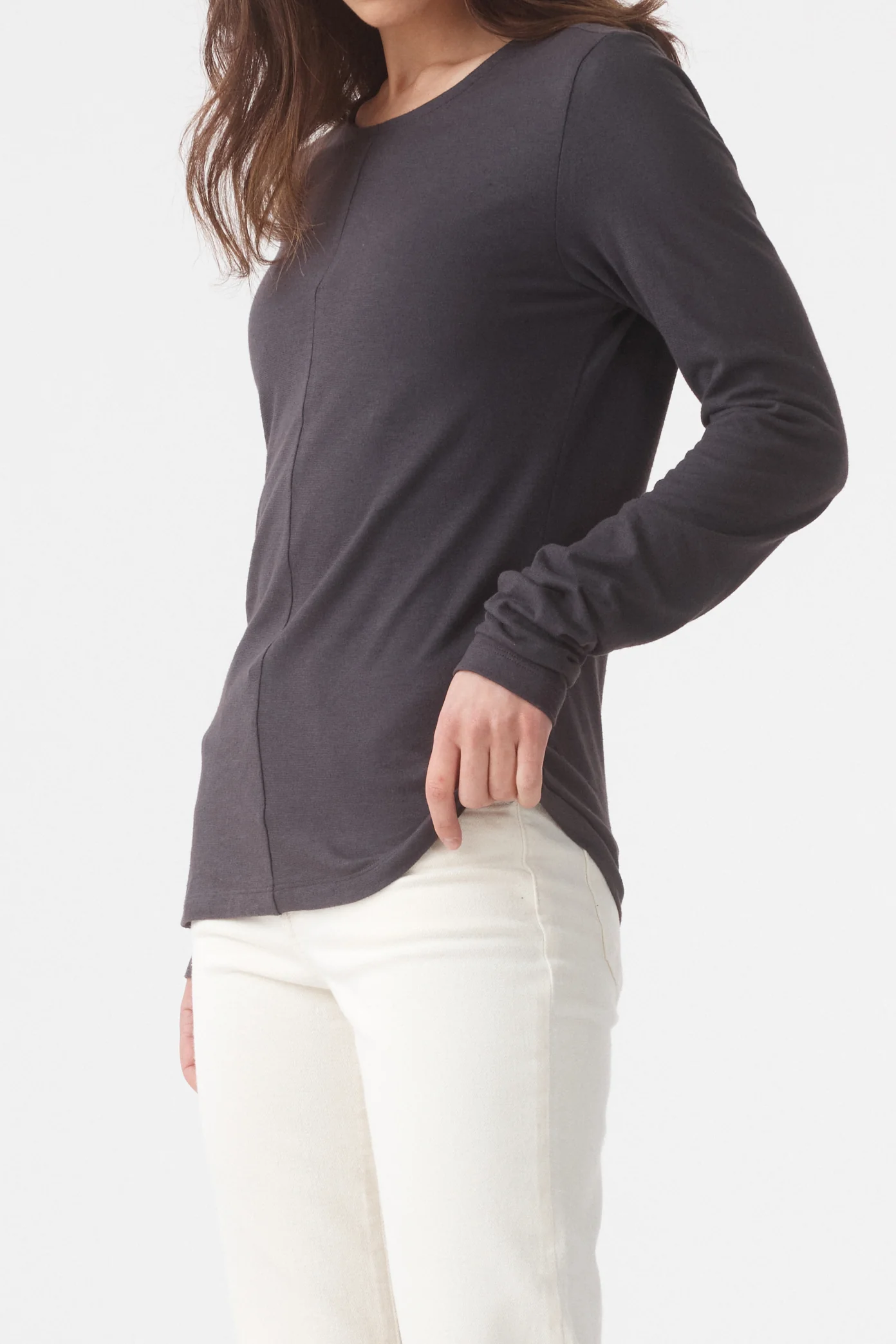Long Sleeve Drape Top Charcoal